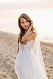 Boho White A-line Sleeveless Flower Girls Dress With Lace-misshow.com