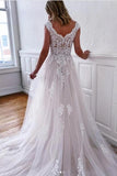 Boho White A-Line Sleeveless Wedding Dresses With Lace-misshow.com