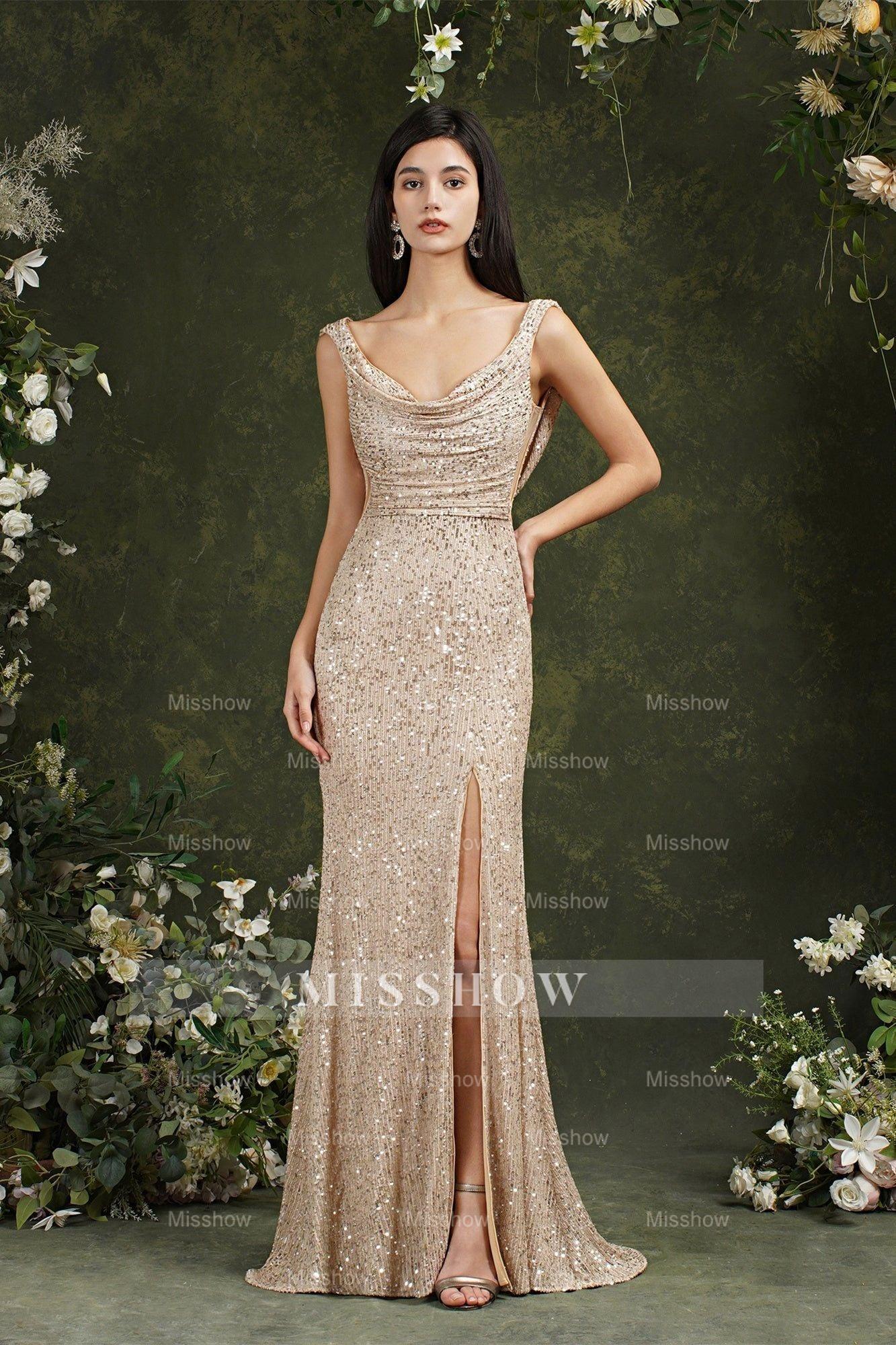 Brilliant Scoop Neck Sequins Backless Mermaid Bridesmaid/Prom Dress With Side Slit Brilliant Scoop Neck Sequins Backless Mermaid Bridesmaid/Prom Dress With Side Slit