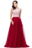 Burgundy A-line Crew Lace Chiffon Bridesmaid Dresses