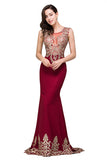 Burgundy Crew Sweep-length Mermaid Formal Dresses