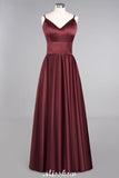 Burgundy Evening Maxi Dress Charming V-Neck Backless Wedding Party Dress-misshow.com