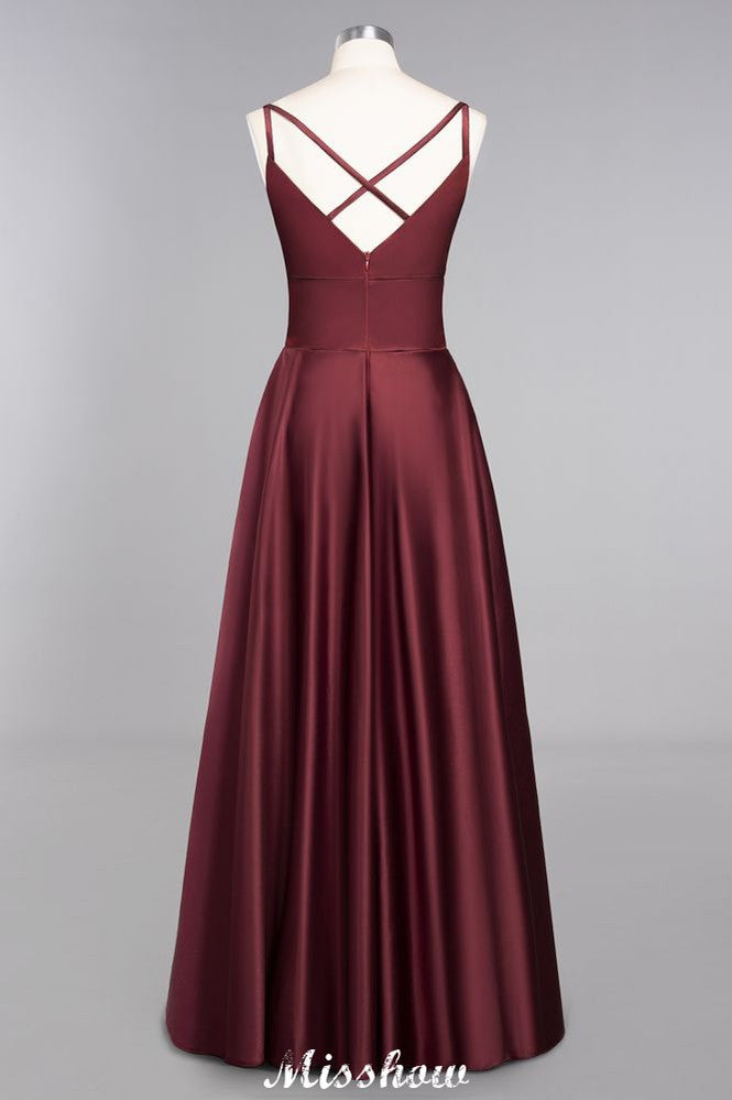 Burgundy Evening Maxi Dress Charming V-Neck Backless Wedding Party Dress-misshow.com