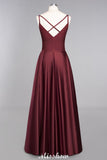 Burgundy Evening Maxi Dress Charming V-Neck Backless Wedding Party Dress-misshow.com