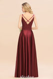 Burgundy Evening Maxi Dress Charming V-Neck Backless Wedding Party Dress-misshow.com