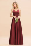 Burgundy Evening Maxi Dress Charming V-Neck Backless Wedding Party Dress-misshow.com