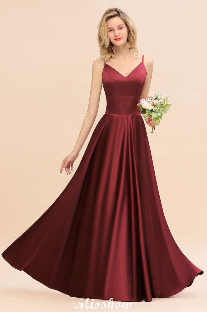 Burgundy Evening Maxi Dress Charming V-Neck Backless Wedding Party Dress-misshow.com