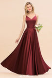 Burgundy Evening Maxi Dress Charming V-Neck Backless Wedding Party Dress-misshow.com