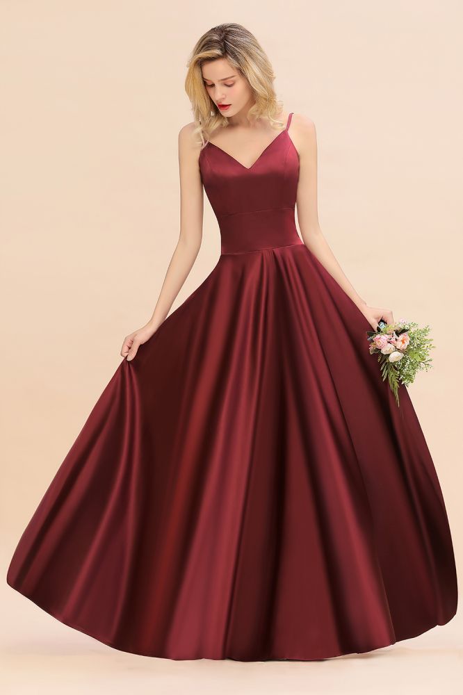 Burgundy Evening Maxi Dress Charming V-Neck Backless Wedding Party Dress-misshow.com