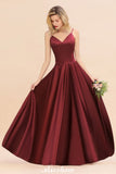 Burgundy Evening Maxi Dress Charming V-Neck Backless Wedding Party Dress-misshow.com