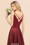 Burgundy Evening Maxi Dress Charming V-Neck Backless Wedding Party Dress-misshow.com