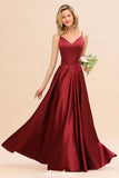 Burgundy Evening Maxi Dress Charming V-Neck Backless Wedding Party Dress-misshow.com