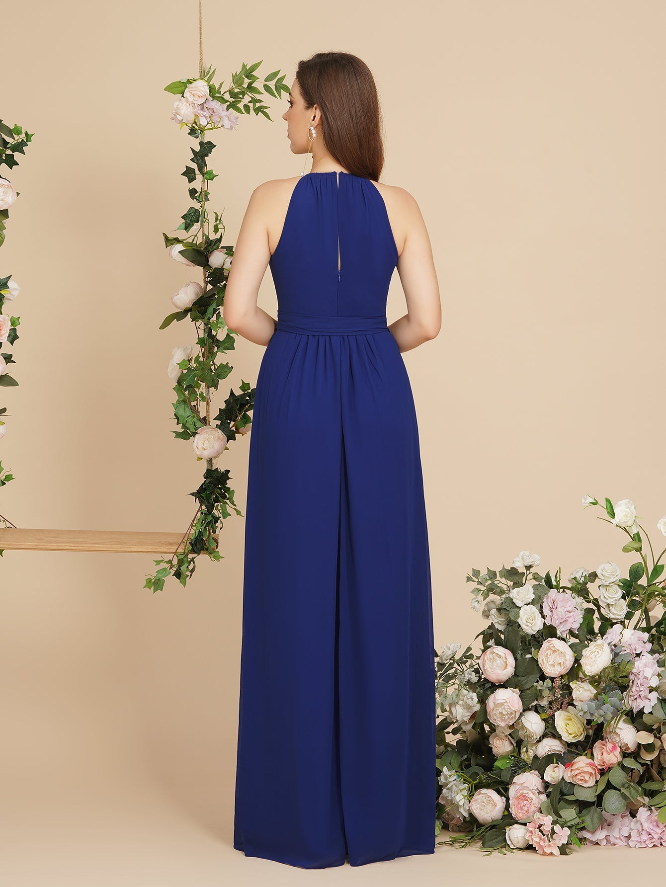 Burgundy Halter A-line Floor Length Bridesmaid Dresses with Bow Sash | MISSHOW misshow.com Burgundy Halter A-line Floor Length Bridesmaid Dresses with Bow Sash | MISSHOW misshow.com