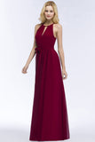 Looking for Bridesmaid Dresses in 30D Chiffon, A-line style, and Gorgeous Bow,Ribbons,Ruffles work  MISSHOW has all covered on this elegant Burgundy Halter A-line Floor Length Bridesmaid Dresses with Bow Sash.