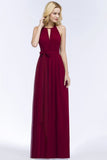 Looking for Bridesmaid Dresses in 30D Chiffon, A-line style, and Gorgeous Bow,Ribbons,Ruffles work  MISSHOW has all covered on this elegant Burgundy Halter A-line Floor Length Bridesmaid Dresses with Bow Sash.