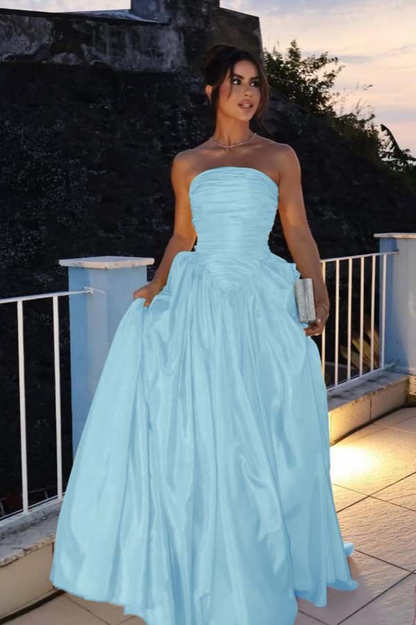 Glamorous Strapless Sleeveless Long Formal Dress With Pleated