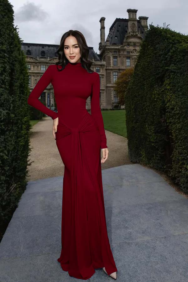 High Neck Long Sleeves Long Mermaid Formal Dress With Pleated