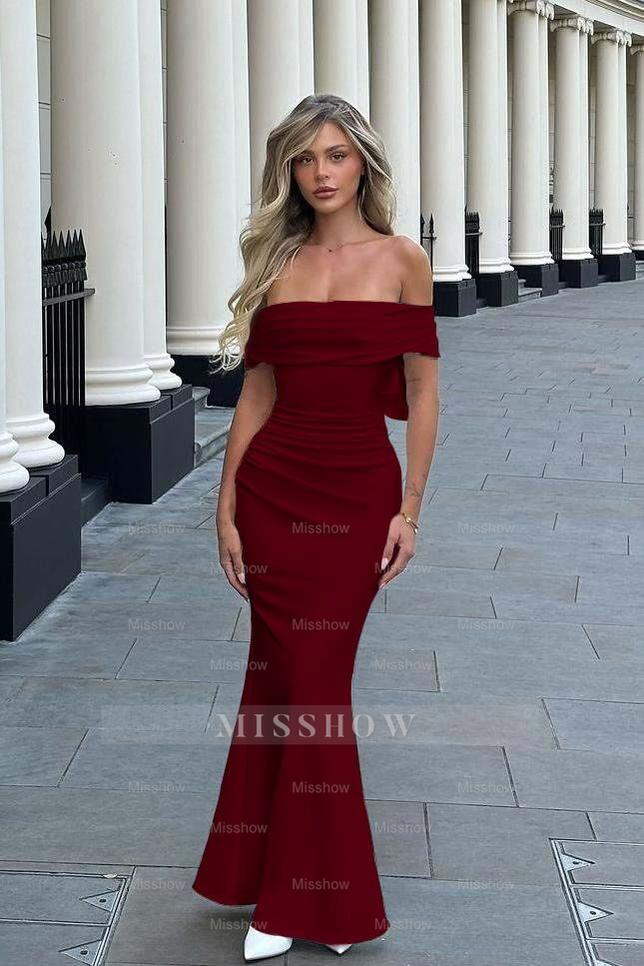 Sleeveless Off the Shoulder Long Mermaid Formal Dress With Pleated