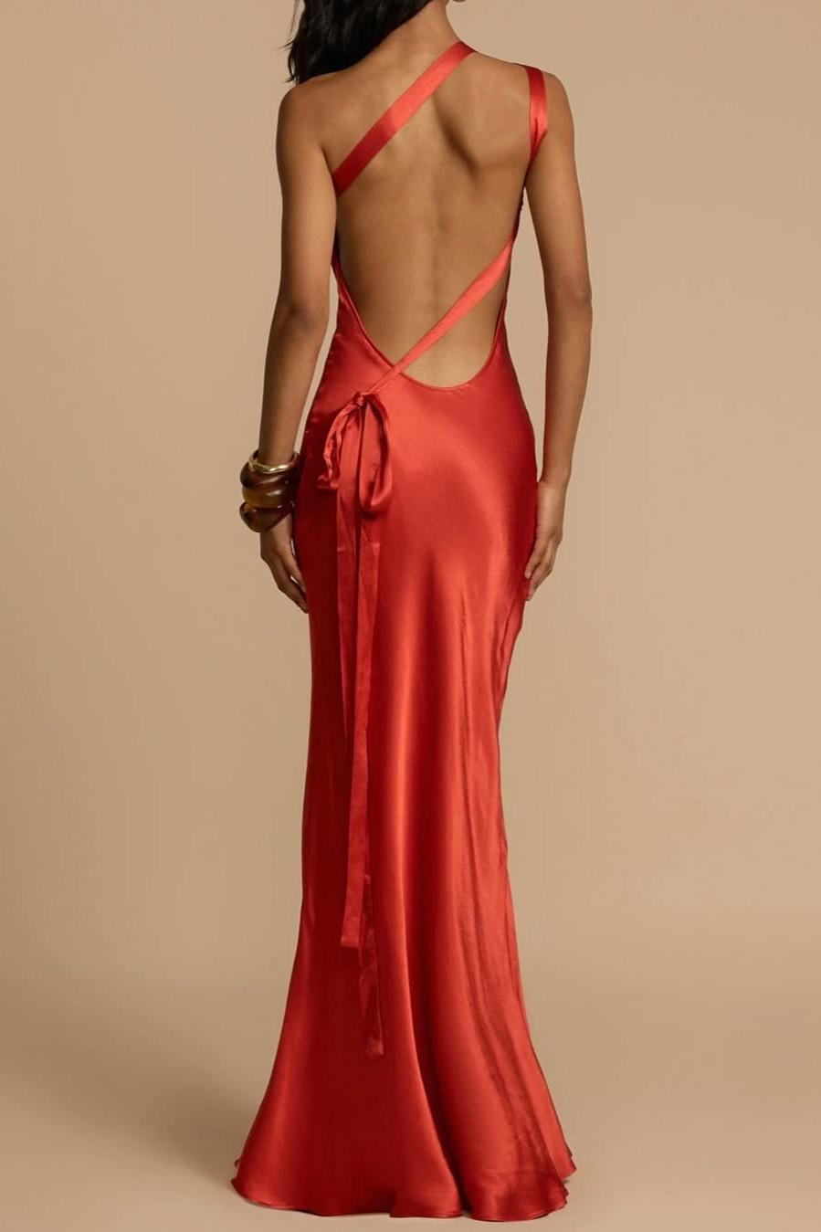 One Shoulder Sleeveless Backless Long Formal Dress With Ruffles