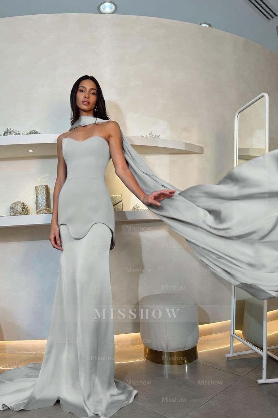 Halter Strapless Sleeveless Long Mermaid Formal Dress With Pleated