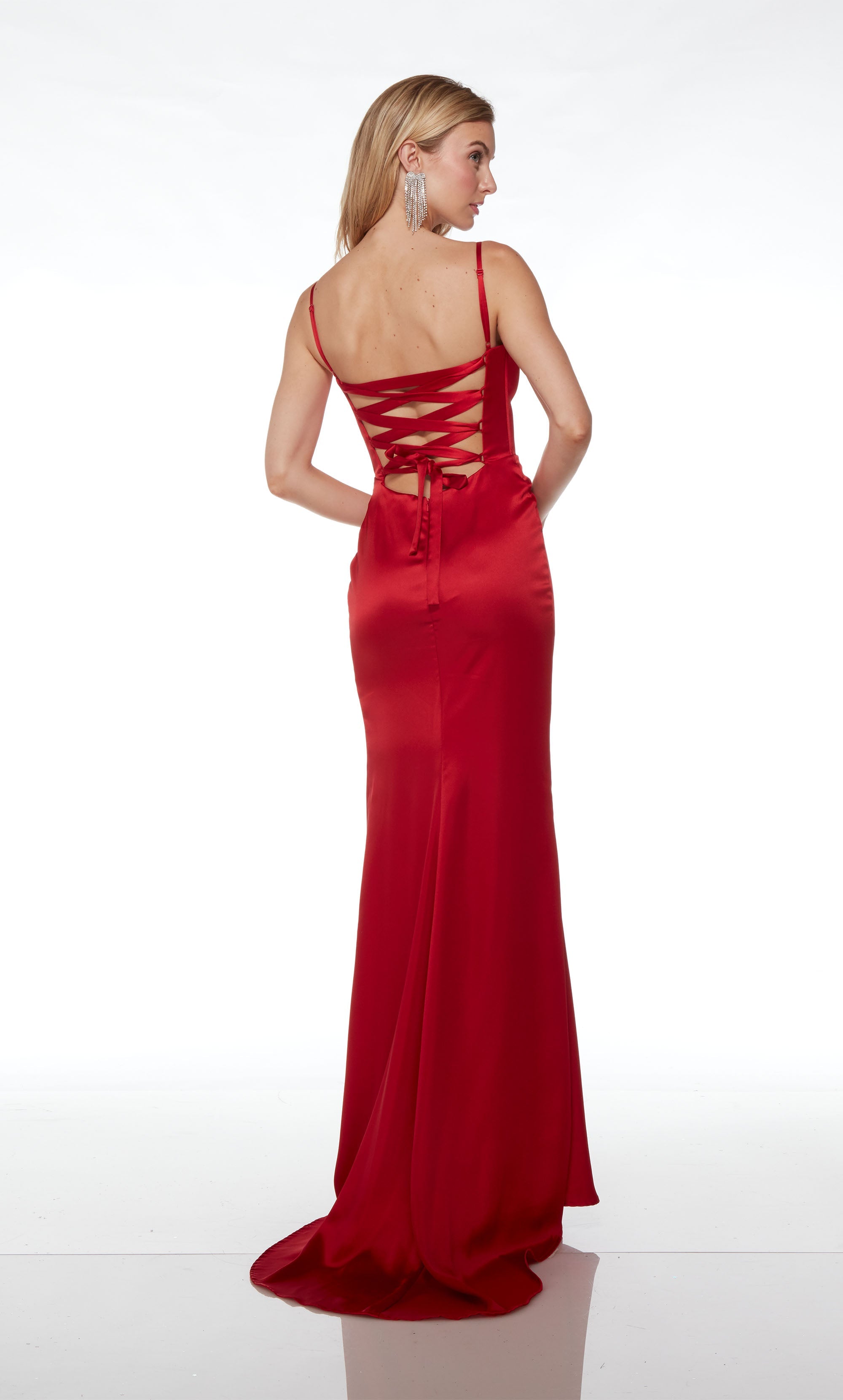 Formal Dress Long Plunging Neckline Straight Spaghetti Strap With High Slit