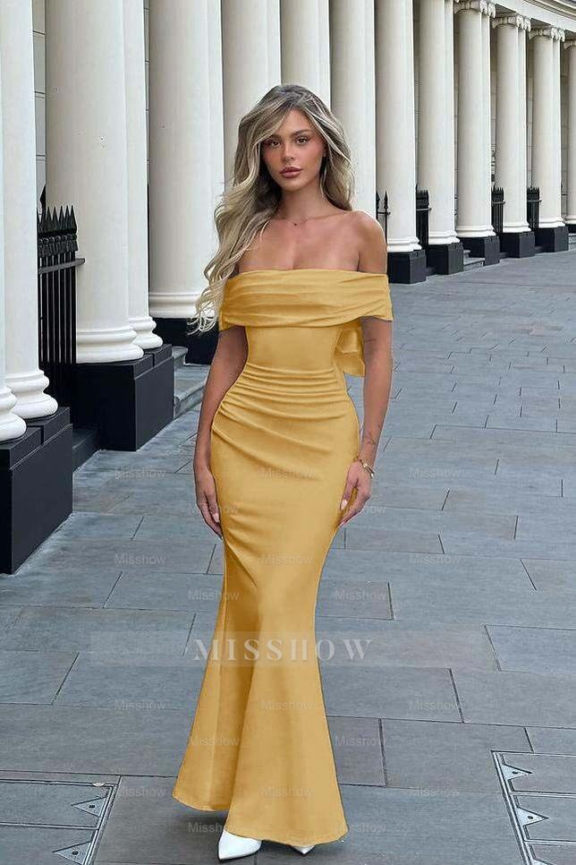 Sleeveless Off the Shoulder Long Mermaid Formal Dress With Pleated