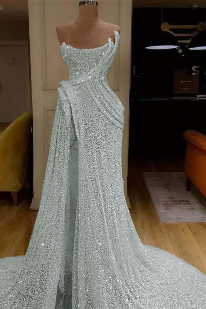 Sequin Strapless Sleeveless Long Mermaid Formal Dress With Split