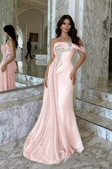 One Shoulder Sleeveless Long Mermaid Formal Dress With Beading