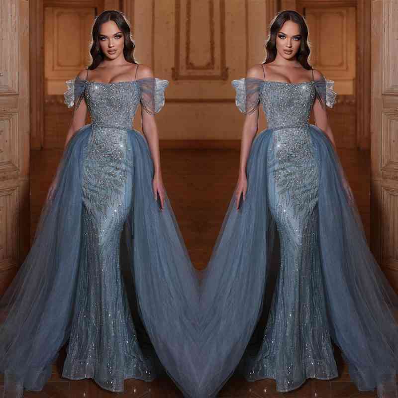 Off the Shoulder Mermaid Formal Dress Tulle Ruffles With Appliques