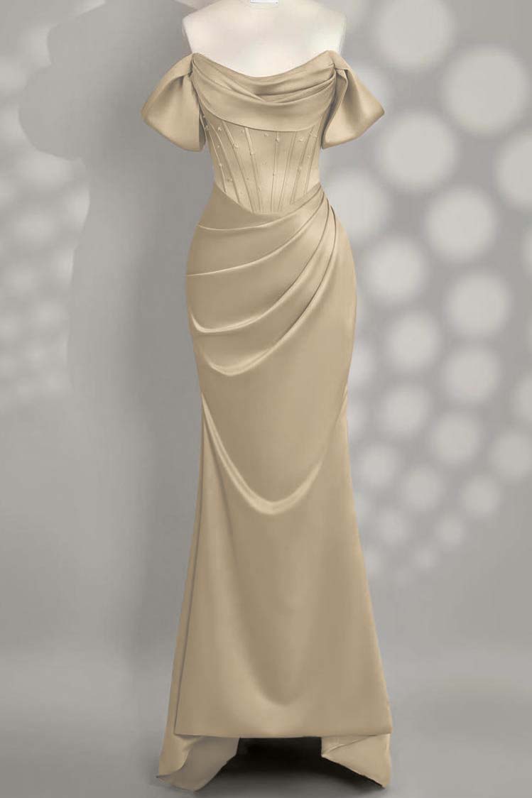 Off the Shoulder Sleeveless Mermaid Long Formal Dress With Pleated