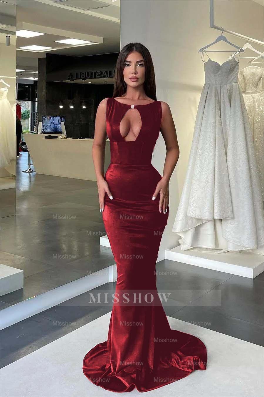 Jewel Neck Sleeveless High Waist Mermaid Formal Dress With Pleated