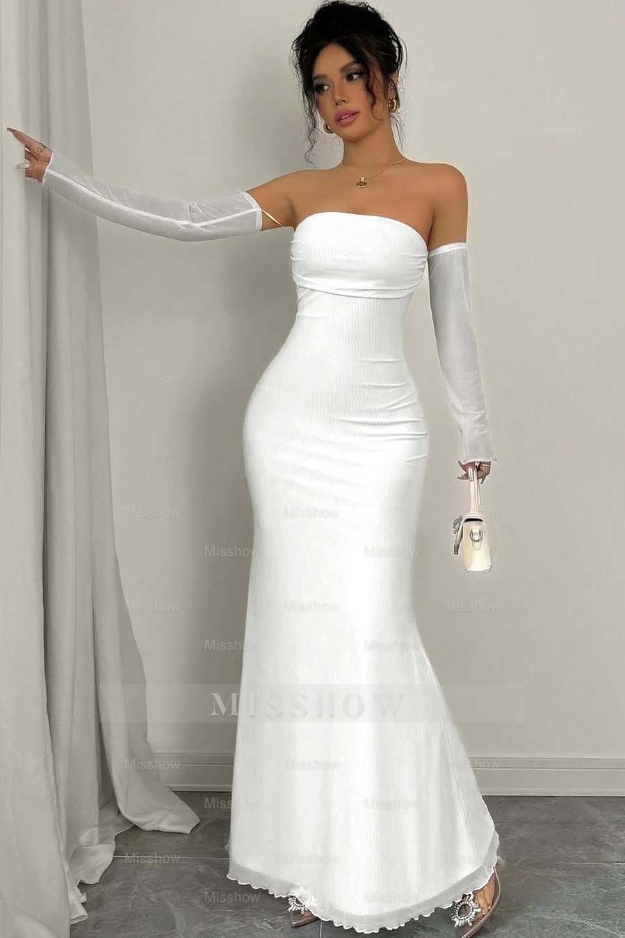 Strapless Long Mermaid Formal Dress With Detachable Sleeves Pleated