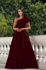 One Shoulder Sleeveless Long Formal Dress With Pleated Bowknot