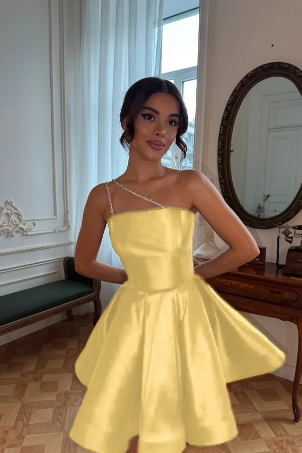 One Shoulder Sleeveless Short A Line Formal Dress With Pleated