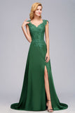 MISSHOW offers Cap Sleeve aline appliques Bridesmaid Dress Green Side Split Wedding Party Dress with Sweep Train at a good price from Misshow