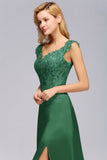 MISSHOW offers Cap Sleeve aline appliques Bridesmaid Dress Green Side Split Wedding Party Dress with Sweep Train at a good price from Misshow