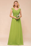Cap Sleeve Aline Bridesmaid Dress Green Long Simple Maid of Honor Dress-misshow.com