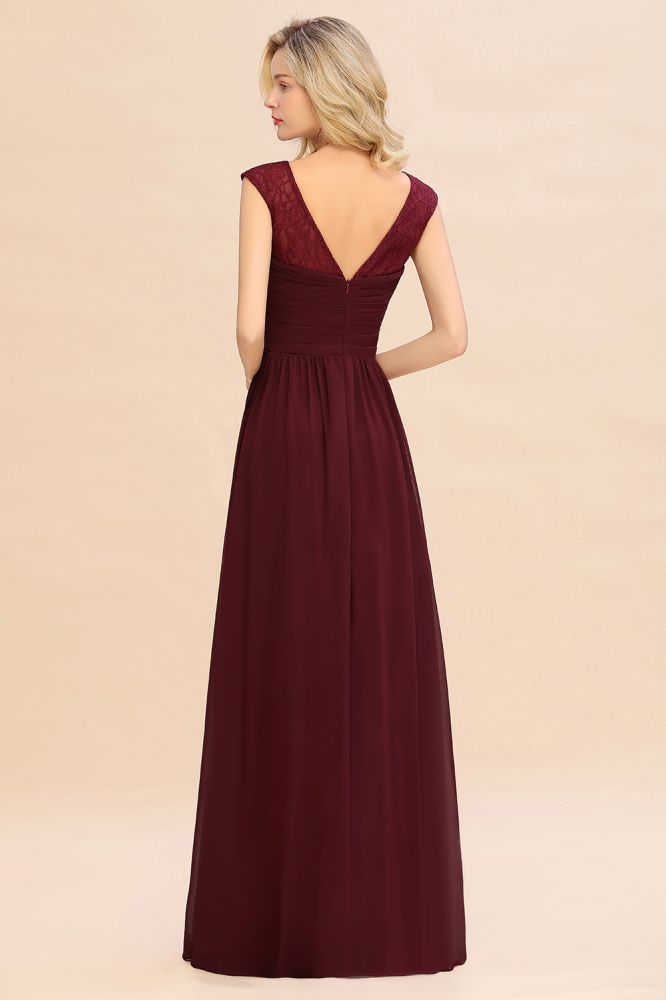 Cap Sleeve Burgundy Evening Maxi Gown Chiffon Floor Length Bridesmaid Dress | MISSHOW Cap Sleeve Burgundy Evening Maxi Gown Chiffon Floor Length Bridesmaid Dress | MISSHOW