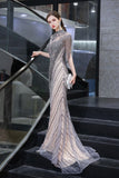 Cap Sleeves High Neck Sparkly Beads Floor-Length Mermaid Evening Party Gown