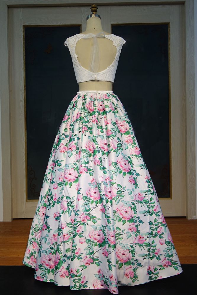 MISSHOW offers Cap Sleeves Lace Top A-line Two-piece Printed Flowers Prom Dresses at a cheap price from White, Lace to A-line,Two Pieces Floor-length hem. Stunning yet affordable Short Sleeves Realdressphotos.