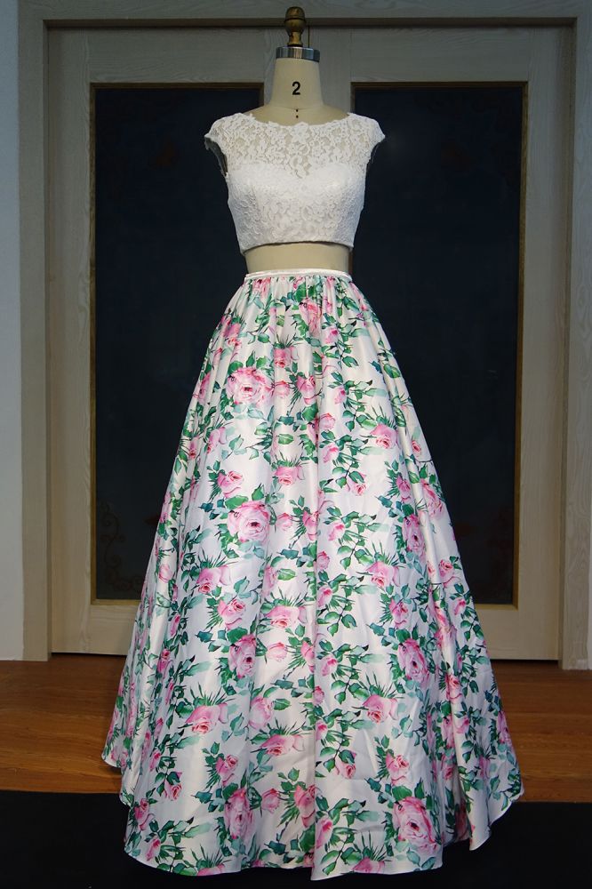MISSHOW offers Cap Sleeves Lace Top A-line Two-piece Printed Flowers Prom Dresses at a cheap price from White, Lace to A-line,Two Pieces Floor-length hem. Stunning yet affordable Short Sleeves Realdressphotos.
