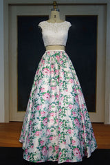 MISSHOW offers Cap Sleeves Lace Top A-line Two-piece Printed Flowers Prom Dresses at a cheap price from White, Lace to A-line,Two Pieces Floor-length hem. Stunning yet affordable Short Sleeves Realdressphotos.