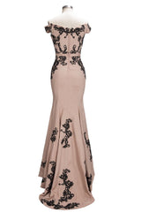 Looking for Prom Dresses,Bridesmaid Dresses in Stretch Satin, Mermaid style, and Gorgeous Lace,Appliques work  MISSHOW has all covered on this elegant Cap Sleeves Mermaid Long Off-shoulder Applique Prom Dresses.