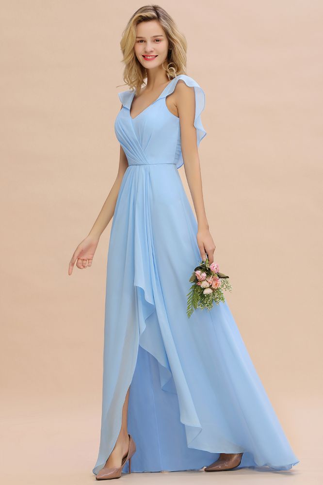 MISSHOW offers Cap Sleeves Ruffle Chiffon Hi-Lo Bridesmaid Dress A-line Wedding Party Dress at a good price from Misshow