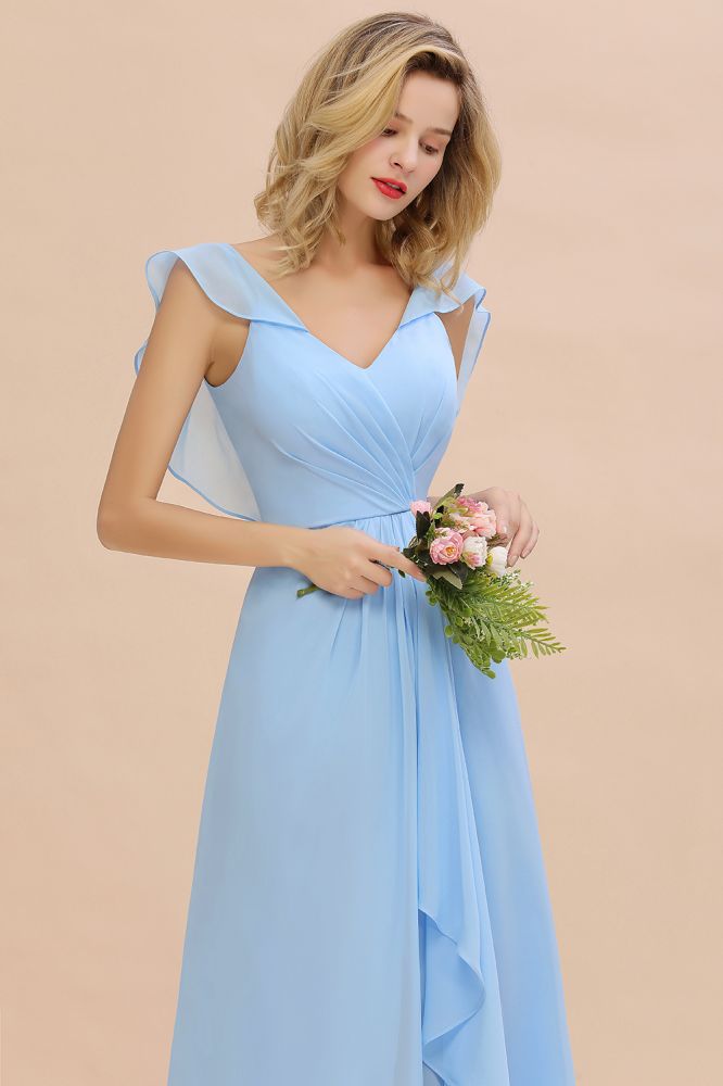 MISSHOW offers Cap Sleeves Ruffle Chiffon Hi-Lo Bridesmaid Dress A-line Wedding Party Dress at a good price from Misshow