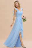 MISSHOW offers Cap Sleeves Ruffle Chiffon Hi-Lo Bridesmaid Dress A-line Wedding Party Dress at a good price from Misshow