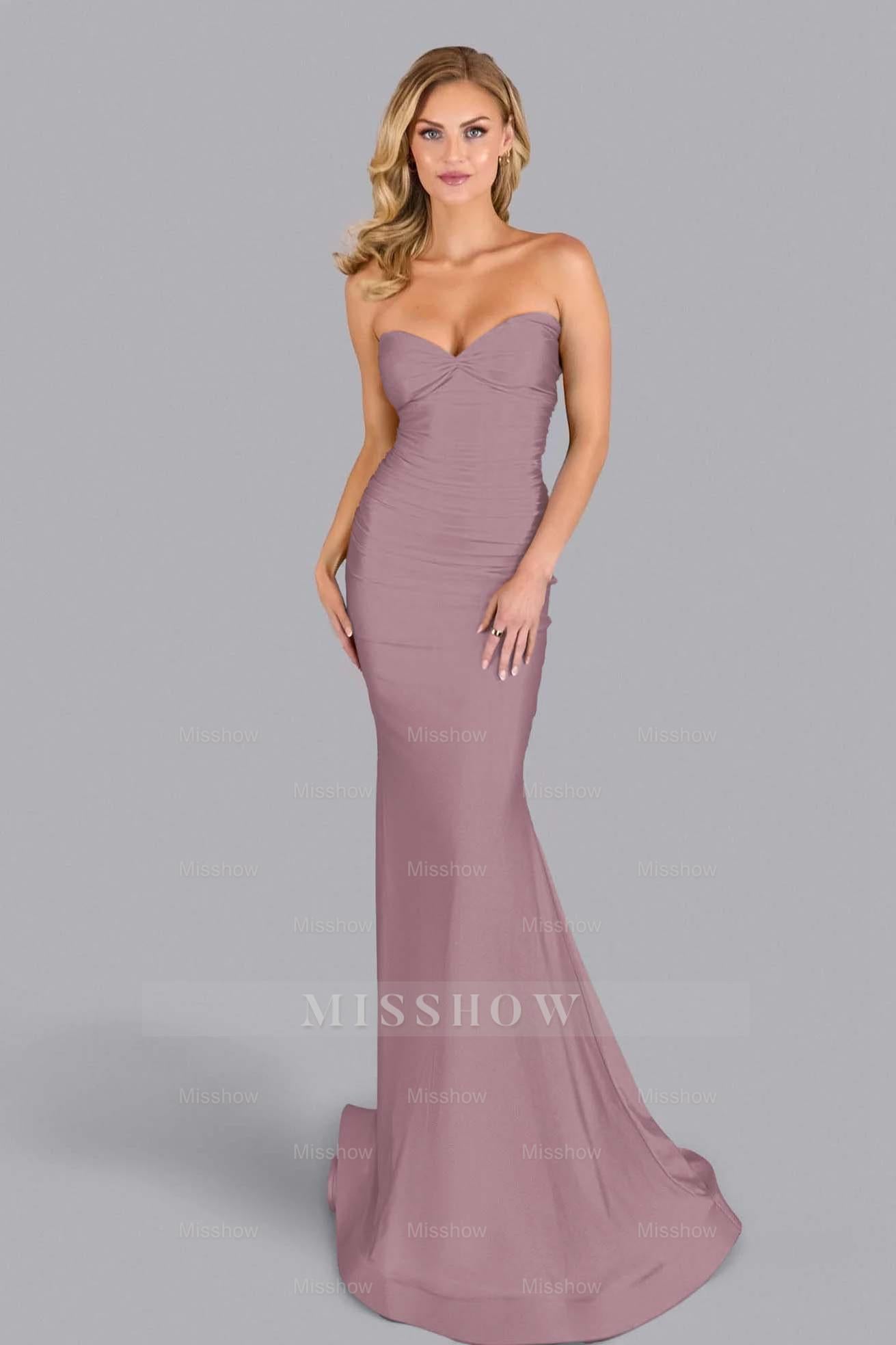 Strapless Sleeveless Long Mermaid Formal Dress With Pleated
