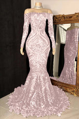 Long Sleeves Strapless Mermaid Formal Dress Sequins Burgundy With Feather