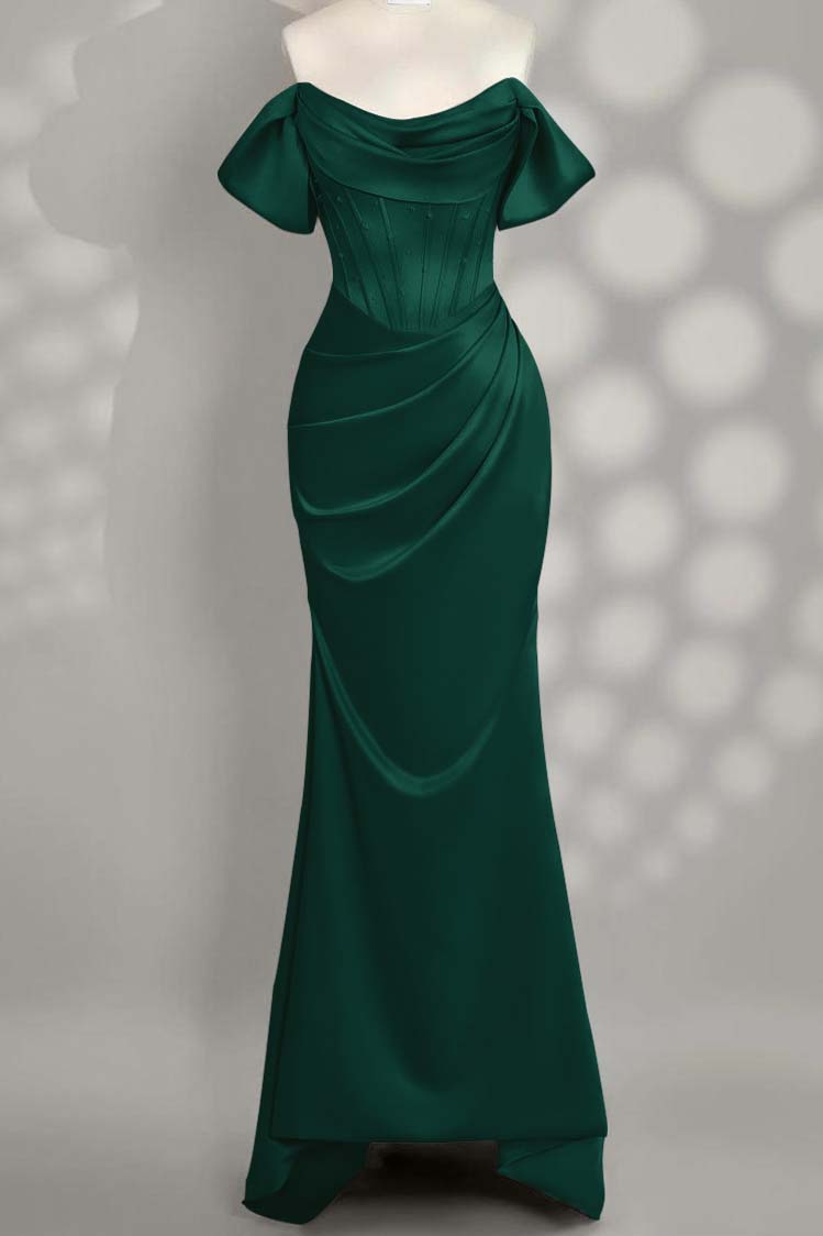 Off the Shoulder Sleeveless Mermaid Long Formal Dress With Pleated