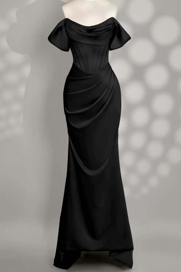 Off the Shoulder Sleeveless Mermaid Long Formal Dress With Pleated